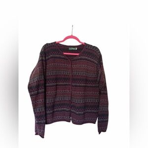 L.L. Bean Fair Isle Cardigan M Nordic Knit Sweater Grandmacore Purple Cozy’s
